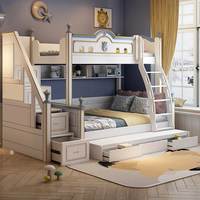 Lit d'enfant princesse en bois blanc moderne pour maison lit en bois luxueux double pour filles lit superposé avec toboggan et escaliers