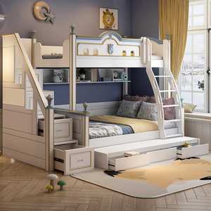 Lit d'enfant princesse en bois blanc moderne pour maison lit en bois luxueux double pour filles lit superposé avec toboggan et escaliers - Product Image 2