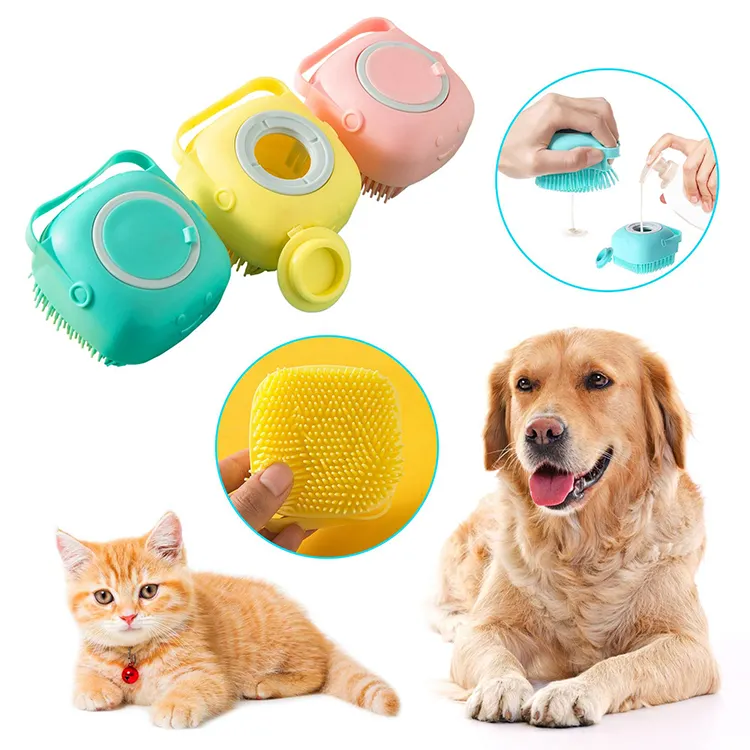 Escova de silicone para banho de mãos, ideal para massagem de cachorros e gatos, ideal para limpeza de cabelos de animais de estimação, ideal para mãos, 2024