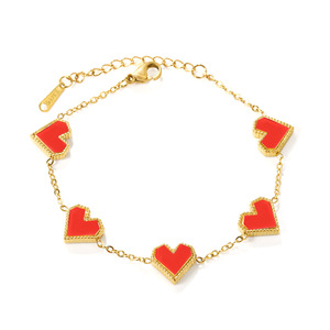 Heart-Shaped Stainless Steel <b>Bracelet</b> Gold Chain <b>Red</b> Black White Enamel Unisex Jewelry Gift Fashion Accessory - Product Image 3