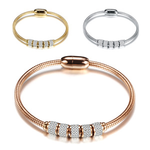 Pulsera Minimalista Europea Americana con Cadena de Serpiente de Diamantes de 3 mm, Cierre Magnético de Aleación de Cobre, Oro Rosa de 18K, Joyería Unisex para Regalo - Product Image 1