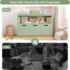 Mueble de Almacenamiento de Juguetes para Niños <span class=keywords><strong>con</strong></span> <span class=keywords><strong>Ruedas</strong></span>, 3 Cajones, Estantería <span class=keywords><strong>Infantil</strong></span>, Color Verde para Sala de Estar, 102 x 33 x 61.5 cm - Product Image 3