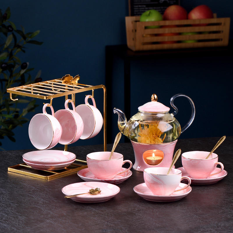 Lady Red 1 Pot 1 Tea Pot 1 Seat 4 Cup 4 Plate with Iron Frame