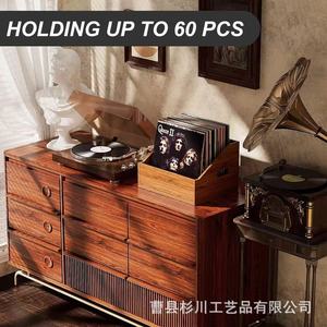 Wooden Vinyl <b>Record</b> Storage Box Rectangle <b>Standing</b> Type Solid Color <b>Record</b> Organizer For Home Office Use - Product Image 3