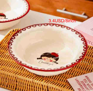 Ensemble de vaisselle en céramique avec motif de cerises et de filles de dessins animés, compatible avec le micro-ondes, bols et assiettes en porcelaine, services de table pour la maison et la cuisine - Product Image 6