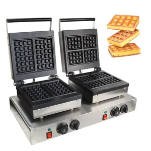 Ticari elektrikli kek durak çift kare kafes kare Waffle baker makinesi