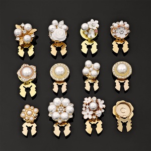 Luxury Floral Pearl Flower <b>Buttons</b> Cover Butterfly Metal <b>Button</b> Clip With Rhinestones And Pearls For Women Clothing Decoration - Product Image 1