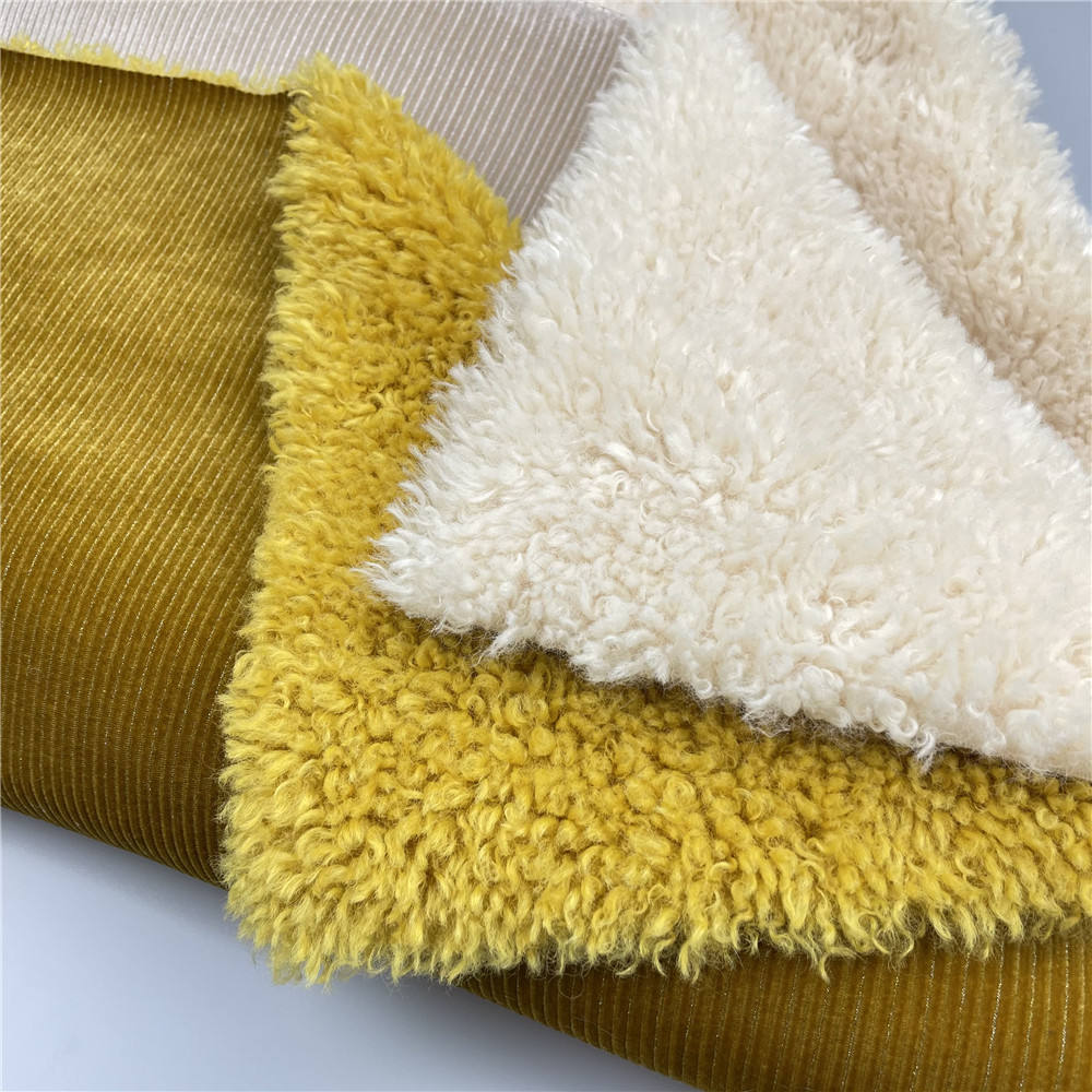 涤纶灯芯绒丝绒织物粘合人造毛皮sherpa长毛绒织物