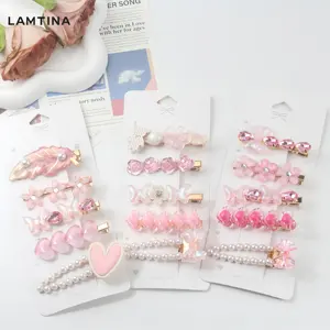 5pcs/set Wholesale High Quality Design Cute Heart Flower Pearl Hair Clip Hairpin Pink Hair Accessory Set For Kid Women Girls