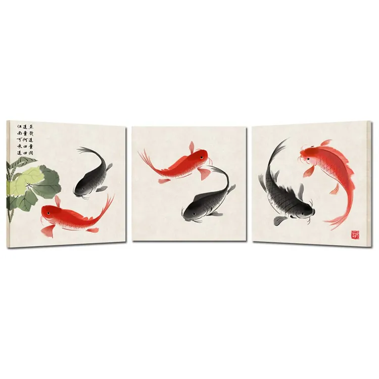 3 stampe murali arte Koi pesce carpa dipinti stampa tradizionale cinese arte murale decorazioni per la casa pittura su tela di pesce koi