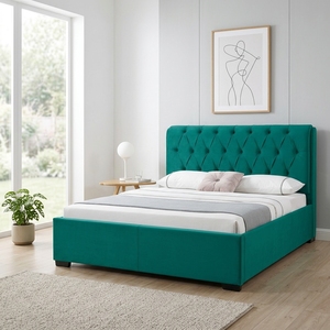 Willsoon <span class=keywords><strong>Letto</strong></span> Contenitore Personalizzato <span class=keywords><strong>Verde</strong></span> Queen/King con Ottomana Idraulica, Struttura in Velluto Morbido, 4 Cassetti, Ruote e <span class=keywords><strong>Testiera</strong></span> con Materasso - Product Image 4