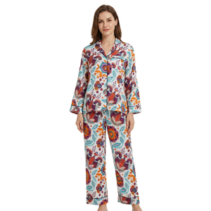 Women's Customized OEM ODM <b>White</b> Floral Pattern Turn Collar Pajama <b>Set</b> 100% Cotton Woven Fabric Low MOQ Sleepwear for Summer - Product Image 1