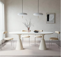 Ensemble de table à manger ovale en pierre frittée crème-blanc, style nordique moderne, 6 pièces, durable, pour la maison, la villa et l'hôtel