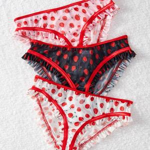 Lencería Sexy al por Mayor, Conjunto de 3 Piezas de Bragas Finas y Transpirables con Estampado de Lunares, Ropa Interior Femenina Cómoda de Malla Transparente - Product Image 1