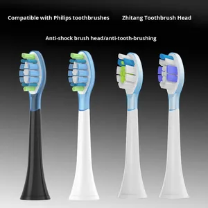 Tête de <span class=keywords><strong>brosse</strong></span> de rechange recouverte de caoutchouc absorbant les chocs, pour brosses <span class=keywords><strong>à</strong></span> <span class=keywords><strong>dents</strong></span> électriques <span class=keywords><strong>Philips</strong></span> HX6730/3216/3226/9362/3210 et Zhizhen C3 - Product Image 2