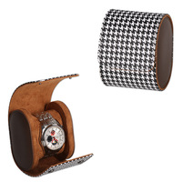 Étui de montre de luxe portable personnalisé à 3 emplacements en tissu à carreaux noir et blanc, organiseur de montre pour femmes