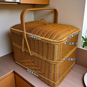 Wholesale outdoor hand-woven round hand-held <b>baskets</b>, fruit <b>baskets</b>, worship <b>baskets</b>, <b>storage</b> <b>baskets</b>, imitation rattan - Product Image 1