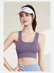 Bra olahraga wanita, tali dapat disesuaikan cepat kering Gym bernapas Yoga Tank Top dengan pola Solid untuk kebugaran & Latihan