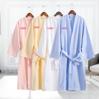 Bata de baño con gofres y logotipo personalizado para hombre y mujer, blanco, rosa, Amarillo, Azul, 100% algodón, salón de belleza, Hotel, Spa