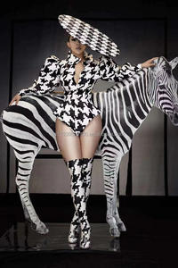 Costume zèbre à rayures pour femmes, costume de Performance, boîte de nuit, chanteur, invité, équipe de danse, imprimé chair, <span class=keywords><strong>mille</strong></span> oiseaux - Product Image 4