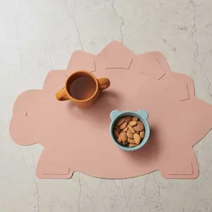 Trẻ Em Khủng Long Hình Dạng Placemat Cấp Thực Phẩm Non-Slip Silicone Bảng Thảm Đa Mục Đích Xách Tay Toddler Placemats