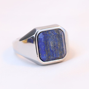 Geometric <b>Square</b> Ring <b>Set</b> With Lapis Lazuli 22mm Stainless Steel Unisex Jewelry Gift - Product Image 3