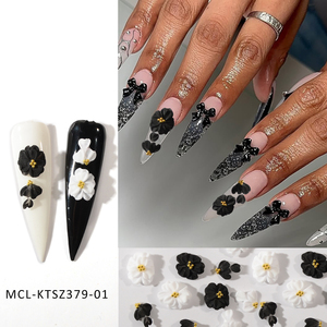 30PCS/kit Kawai Blanc Noir Fait à la Main Nail Art Résine Charms 3D Design Nail Acrylique Fleurs - Product Image 2