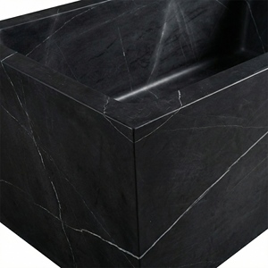 Baignoire ovale moderne de luxe sur mesure en marbre noir Marquina exclusif, autoportante, pour appartement - Product Image 2