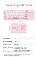 Clavier pliable rose Z3 pour femmes et filles, touches décoratives souriantes, 64 touches sans fil avec pavé tactile pour la maison et les études