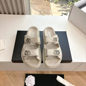 Sandali estivi in pelle a fondo piatto <span class=keywords><strong>con</strong></span> suola spessa in <span class=keywords><strong>Velcro</strong></span> a punta aperta da <span class=keywords><strong>donna</strong></span> scarpe da spiaggia stile <span class=keywords><strong>pantofole</strong></span> - Product Image 1