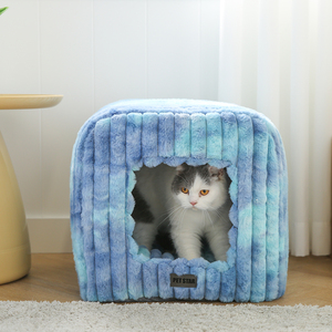 Venta al por mayor de fábrica, cama de terciopelo de conejo a rayas gruesas para mascotas, sofá cama plegable para perros y gatos - Product Image 4