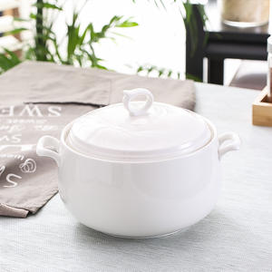 Soupière ronde en céramique blanche de grande capacité <span class=keywords><strong>3L</strong></span> avec couvercle et doubles poignées pour servir la soupe en cuisine - Product Image 3