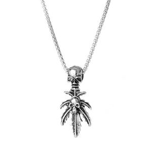 Collier Punk Hip Hop en Acier Inoxydable, Réglable, avec Pendentif Crâne et Feuille d'Érable, Bijou Punk pour Hommes et Femmes - Product Image 1