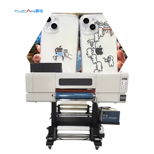 Dubbele Printkop Roll Dtf Uv Printer Met Automatische Lamineermachine 2 In 1 Ab Film Print Witte Kleur vernis In Een T