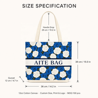 Sac fourre-tout structuré en toile de coton à imprimé floral rose bleu avec logo personnalisé, idéal pour demoiselle d'honneur, cadeau de mariage, sac de courses, vente en gros