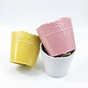 Nouveauté 2026 : Pots de fleurs en céramique gaufrée jaune/rose/blanc pour la décoration intérieure et extérieure, <span class=keywords><strong>jardin</strong></span>, balcon, bureau - Product Image 6