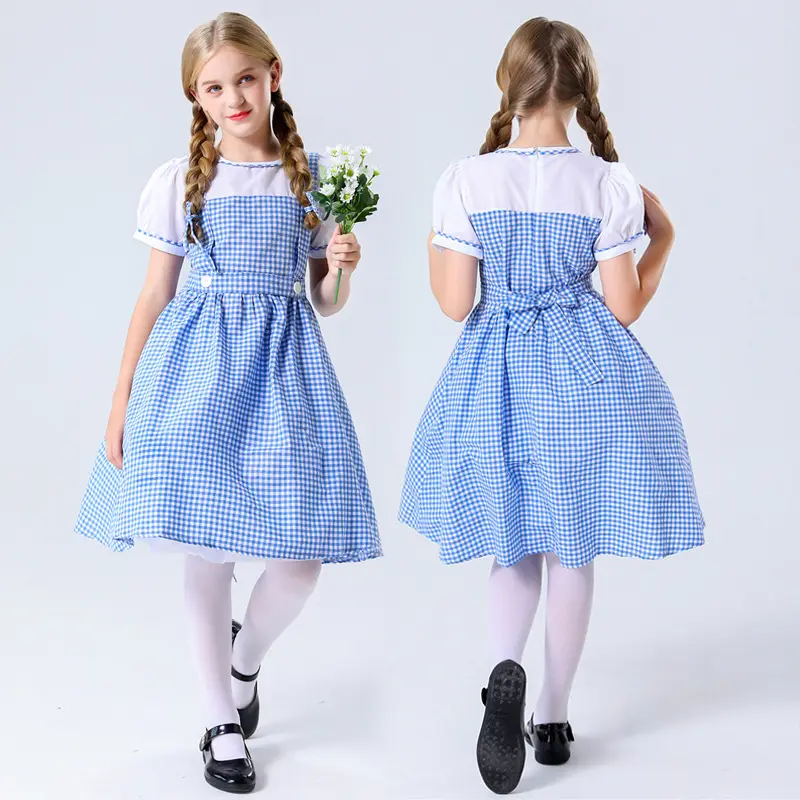 2024 Girls Kids Halloween Children's Wizard of Oz Dorothy Medieval Maid On Children's Day School Dress