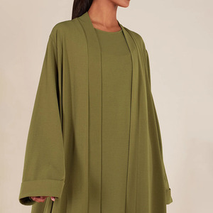 Custom New Style Women Muslim Kimono <strong>Abaya</strong> Dress Set Solid Color Full Length Islamic Women Modest Women <strong>Abaya</strong> With Inner Dress - Product Image 2
