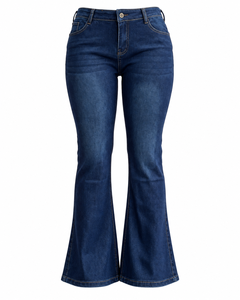 High Waist Stretch Dark Wash Flare Denim Jeans Women's Casual Full Length Solid Polyester/Cotton <b>Y2K</b> Autumn Style - Product Image 1