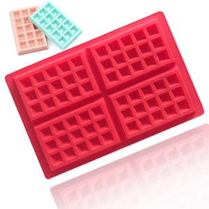 014 4 vuông Waffle Silicone bánh khuôn làm bằng tay nướng bánh quy Khuôn chịu nhiệt độ cao Muffin khuôn BPA miễn phí tái sử dụng nhự<span class=keywords><strong>a</strong></span> - Product Image 1