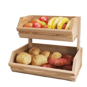 Top Selling 2-Tier Bamboo Fruit and Vegetable Storage Stand Snack Rack Bread Storage Holder for Home Kitchen Model