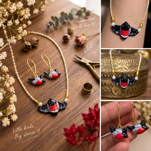 Conjunto de Collar y Pendientes de Pájaro Pintados a Mano para Mujer, Bonito Colgante de Resina, Joyería con Cuentas Chapada en Oro - Product Image 2