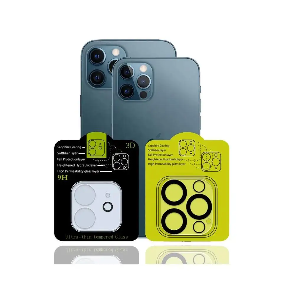 Protecteur de caméra HD clair noir jaune pour iPhone 11 12 13 14 plus pro Max protecteur d'écran en verre trempé d'objectif
