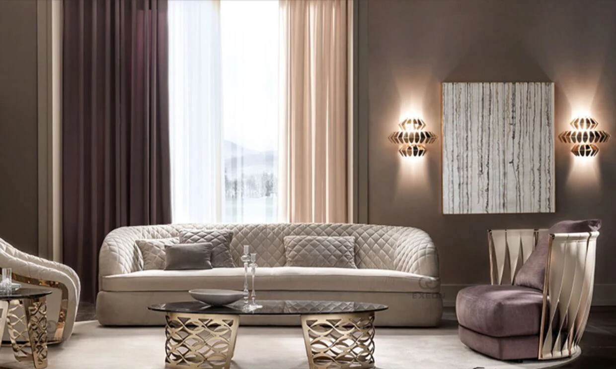 American Postmodern Italian Custom Living Room Solid Wood Soft Package Stainless Steel Light Luxury Single Three-person Sofa