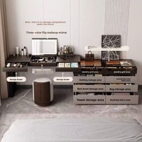Table de maquillage moderne intelligente en bois massif, style européen italien minimaliste, avec miroir réglable – Meilleure vente