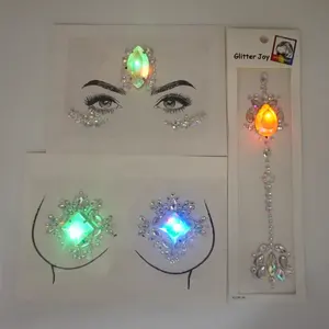 Campione gratuito glow in the dark neon mermaid face stick on face gems strass sticker