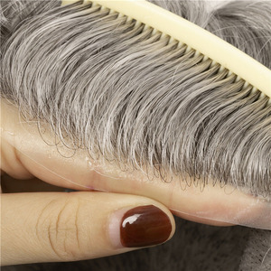 Sistema de Prótesis Capilar Masculina Indetectable para Zona Púbica, con Piel Súper Fina, Cabello Humano <span class=keywords><strong>Gris</strong></span> <span class=keywords><strong>Corto</strong></span>, Efecto Mirage, Venta al por Mayor - Product Image 2
