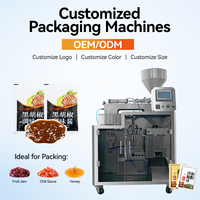 Machine d'emballage entièrement automatique pour sachets préformés, type horizontal, pour le remplissage et la fermeture de pâtes visqueuses, d'huile de piment, de shampoing et de liquides