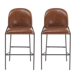 Galen Indoor Adjustable Metal Upholstered Barstool <b>Antique</b> Bronze Finish Frame Brown Leather Set 2 for Dining/Living Room - Product Image 3