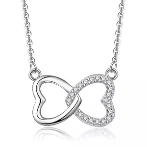 2024 Customized Cubic Zirconia 925 Sterling Silver Hollow Double Heart Necklace Rhodium Plating For Ladies